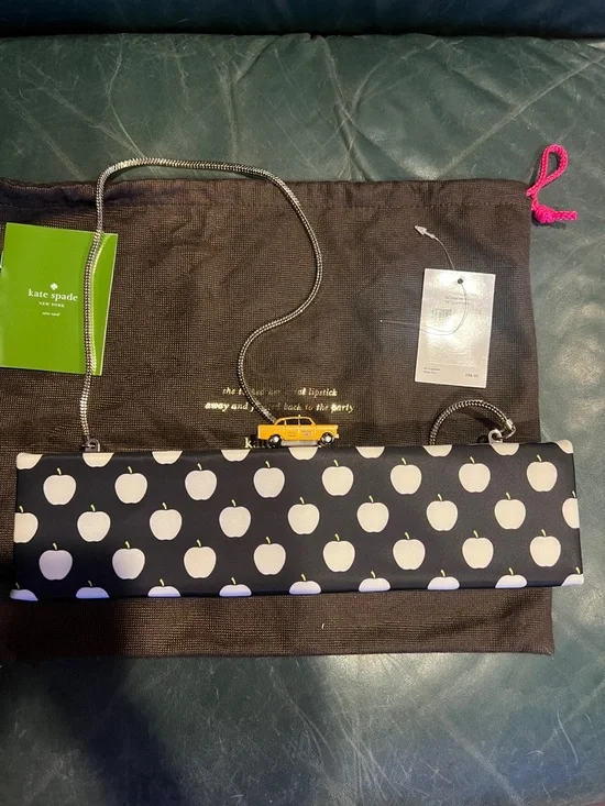 kate spade Black and White Apple Print Clutch with Yellow Taxi Clasp - Picture 4 of 8